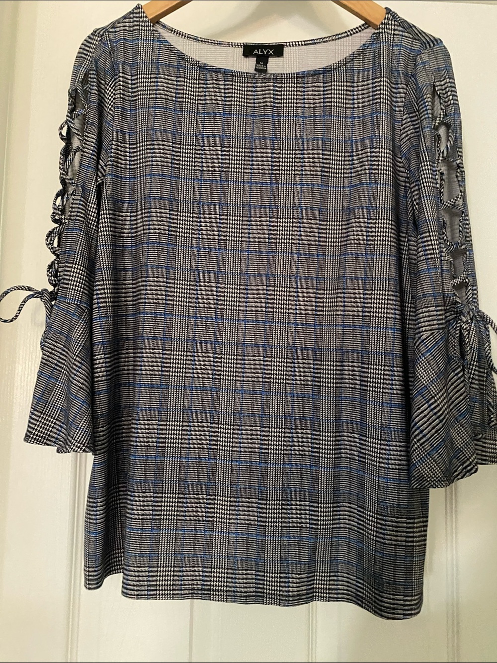 ALYX Blue and Gray Plaid Lace-Up Sleeve Blouse